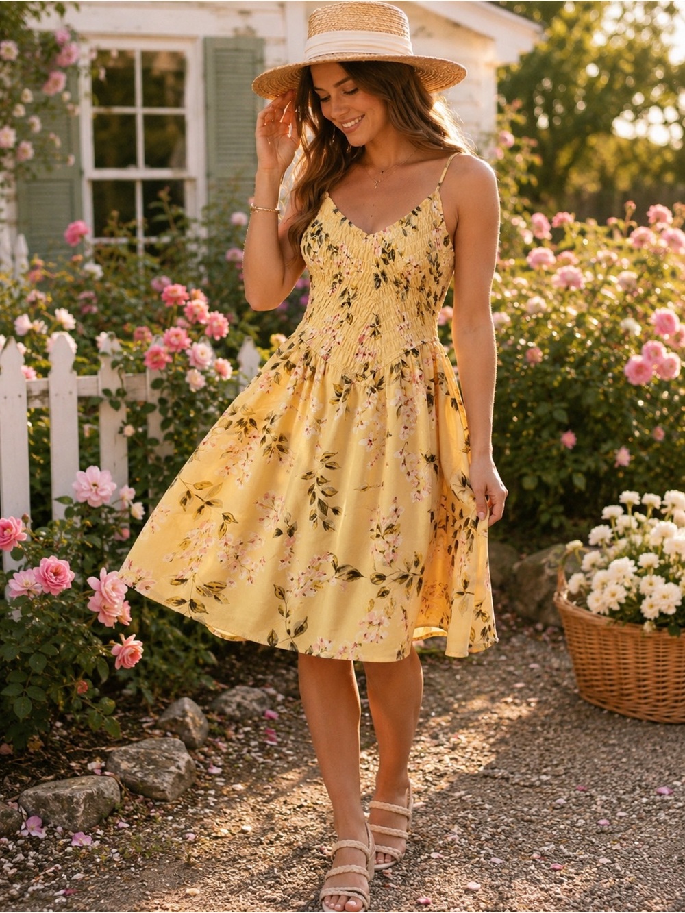 Inspired Hearts Yellow Floral Smocked Sundress Size Medium NWT